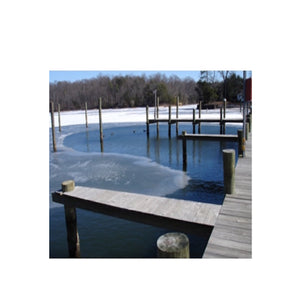 Bearon Aquatics Power House P1000  Ice Eaters for sale dock bubbler system melting ice around some wooden docks. There are several PowerHouse Ice Eaters for sale being used as a dock bubbler system for full dock ice protection.
