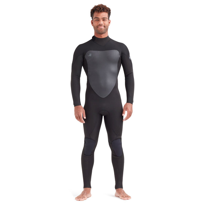 This is the full-frontal view of the Phoenix Men's Back-Zip Full Wetsuit - Black.
