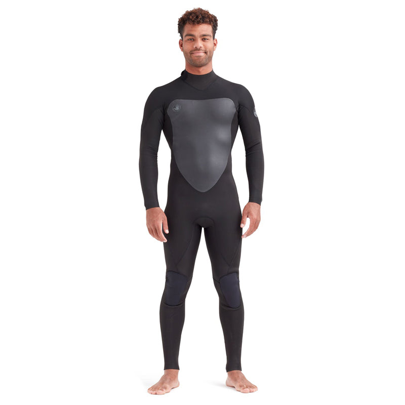 This is the full-frontal view of the Phoenix Men's Back-Zip Full Wetsuit - Black.