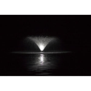 Aerating Fountain with White LED Lights on a lake at night.