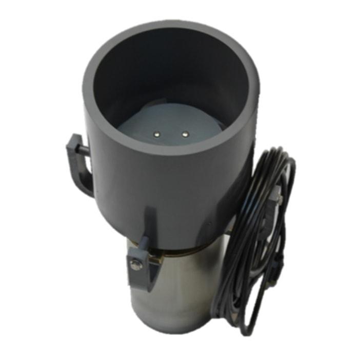 Bearon Aquatics F Series Floating Pond Fountain Aerator Motor Assembly.  There is a gray cylinder sitting in place on the PowerHouse F Series Motor Assembly with brackets around the side.  The PowerHouse F500F and Power House F1000F is also sown with a power cord in place.