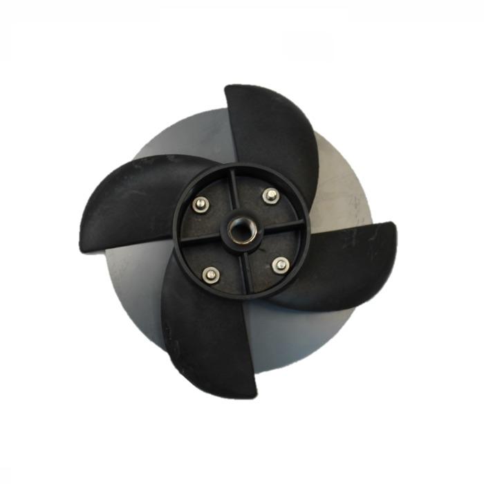 Replacement Propeller and Disc for Bearon Aquatics F500F and F1000F Aerating Fountain top view with black propellers blades and gray back shell also visible. 