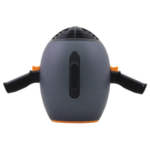 QClass Upright Back Full View with a roundish shape and mostly-black with hints of orange.