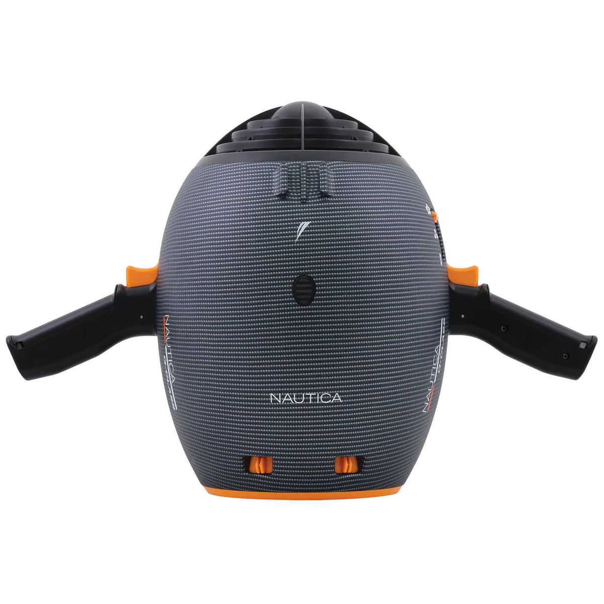 QClass Upright Front Full View with a roundish shape and mostly-black with hints of orange.