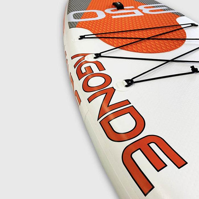 Rave Agonde Inflatable Paddleboard. Image shows the Close-up look of the paddleboard's top part.