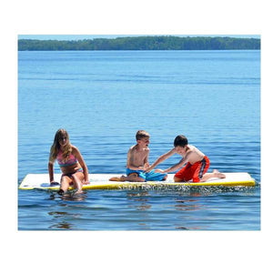 3 kids sitting on the Rave Water Whoosh 10 Inflatable Water Mat