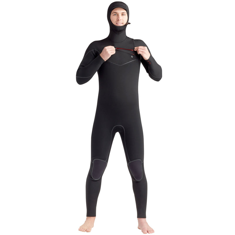 This is the front view of Body Glove Hooded Red Cell Chest Zip Wetsuit featuring the chestzip.