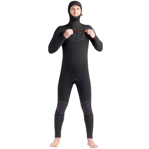 This is the front view of Body Glove Hooded Red Cell Chest Zip Wetsuit featuring the chestzip.