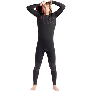 This is the front view of Body Glove Hooded Red Cell Chest Zip Wetsuit being worn.