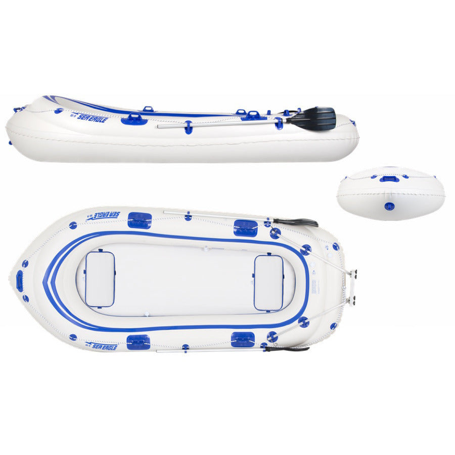 Sea Eagle 9 Inflatable Boat top view, side view, and front view. 