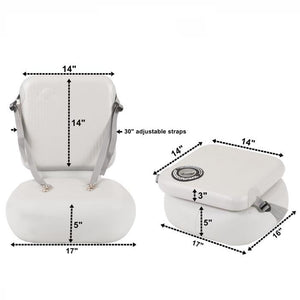 Sea Eagle Inflatable Canoe Seat dimensions diagram of the seat in the folded and upright positions. 