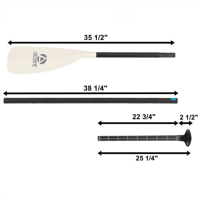 Sea Eagle Carbon Fiber SUP Paddle detailed dimensions, closeup. 