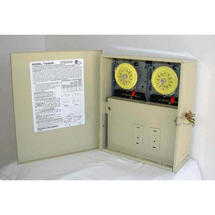 Scott Aerator 115v-230v Timing Center pictured with the beige control panel open, the timers are visible.