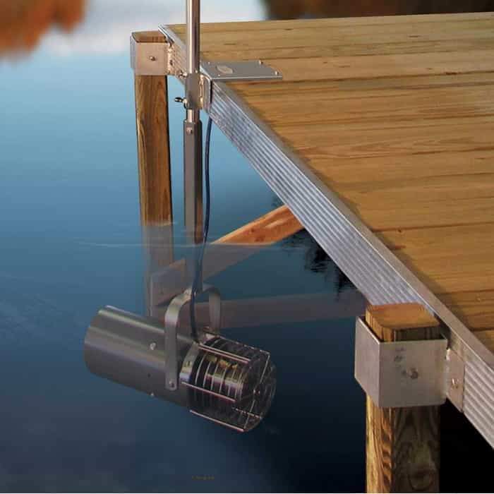 Scott Aerator Dock Mount Aquasweep attached to the dock and in the water