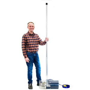 Guy standing next to a Scott Aerator Dock Mount Aquasweep muck remover for reference of how big it is.