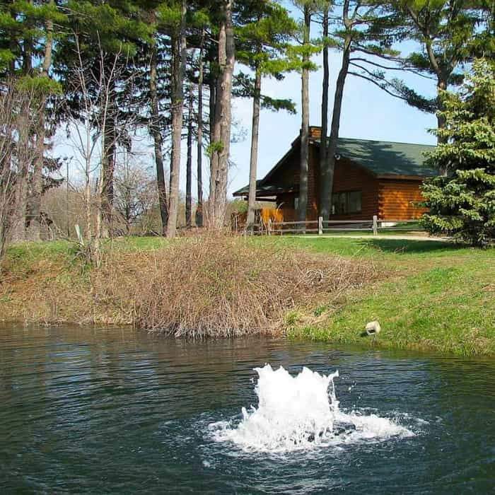 Scott Aerator Boilermaker Floating Solar Pond Aerator 3/4 Hp Surface Aerator as a farm pond aerator.  The white splashy that the floating solar pond aerator creates oxygen in the water and is aesthetically pleasing. 