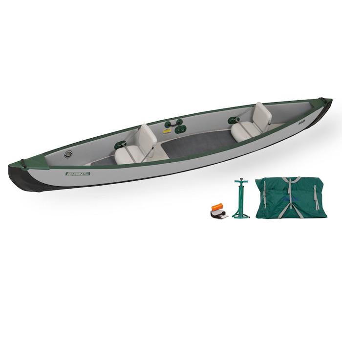 Sea Eagle Travel Canoe TC16 2 Person Start Up Package with Inflatable Seats. Grey and Green Inflatable Canoe.