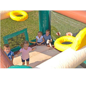 Island Hopper Sports N Hops Commercial Jump House for Sale features 2 basketball goals, a soccer goal, football toss, and baseball toss. One of the best commercial bounce houses on the market