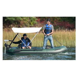 Sea Eagle Stealth Stalker 10 Inflatable Fishing Boat with canopy side view. 