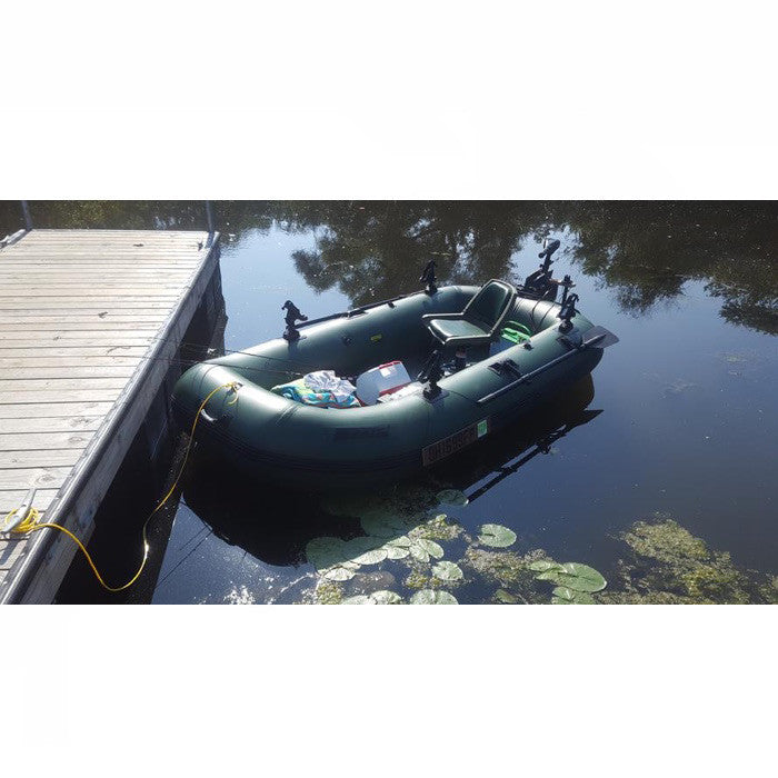 Sea Eagle Stealth Stalker 10 Inflatable Fishing Boat docked in the water. 