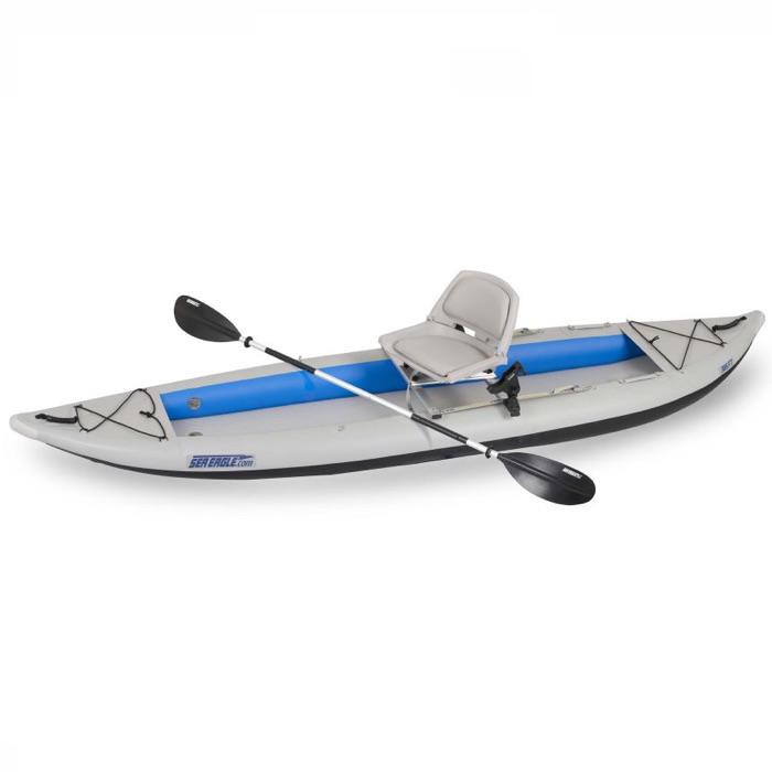 Sea Eagle Swivel Seat Fishing Rig on a FastTrack kayak, top side view.