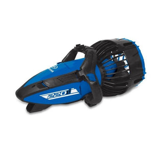 Yamaha 220Li Seascooter features a dark royal blue design with black accents.  The handle and propeller cage are black along with a stripe down the side.  The 220Li Seascooter logo is on the side.