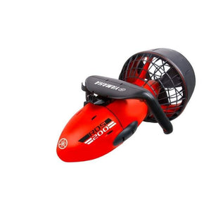 Yamaha RDS200 Seascooter is bright red with a black handle and propeller fan cage.