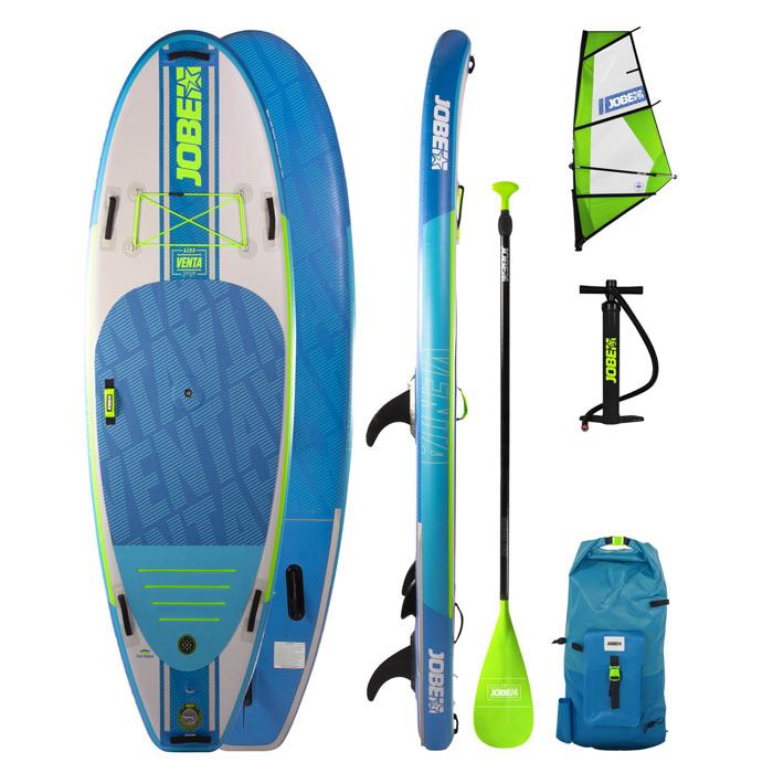 Jobe Venta 9.6 Inflatable Paddle Board Package with Paddle, Pump, Leash, Storage  BackPack and SUP Sail.