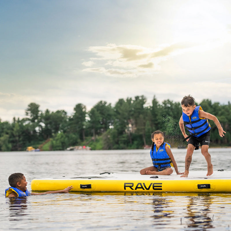 Aqua Dock 10 on the water with 3 kids playing on it