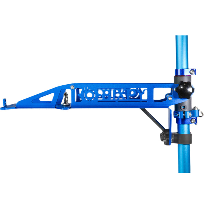 Hobie Pro Angler Compass Outback Power Pole Adapter close up of the blue power plate saying &quot;BIXPY&quot; on it.