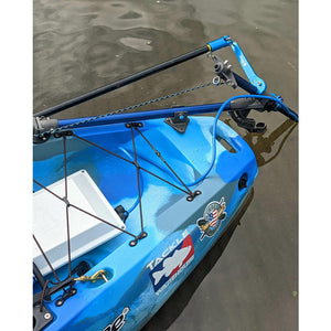 Universal Kayak and Canoe Adapter attached to the blue kayak close-up
