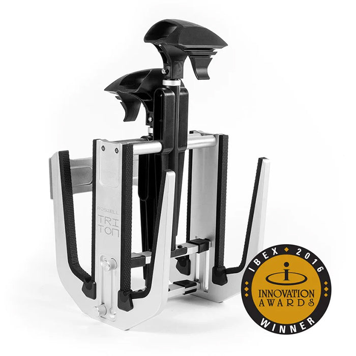 Roswell Triton Strapless Board Rack full view with silver outer color and black outlines.
