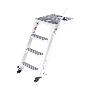 Roswell Boarding Steps with white-coated handle and step support and gray boarding steps.