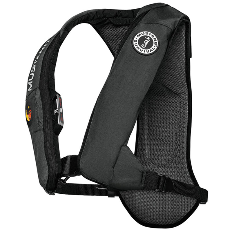 This shows the side view of the Mustang Survival Elite 28 Inflatable PFD.