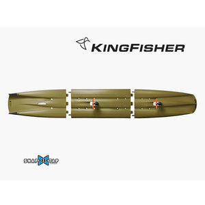 This is the bottom view of the Army Green Point 65 KingFisher Tandem Fishing Kayak with Impulsive Drive.