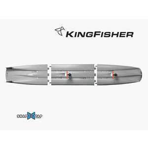 This is the bottom view of the Gray KingFisher Tandem Fishing Kayak with Impulsive Drive.