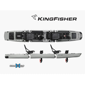 This is the top and side views of Grey KingFisher Tandem Modular Fishing Kayak with Impulsive Drive.