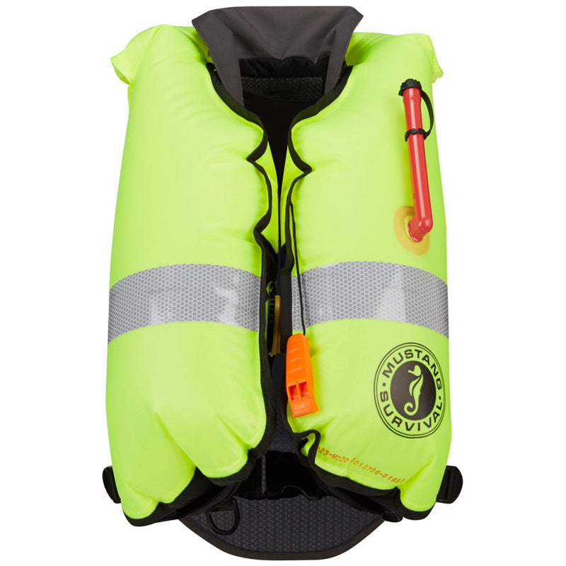 This shows the inflated Mustang Survival Elite 28 Inflatable PFD.