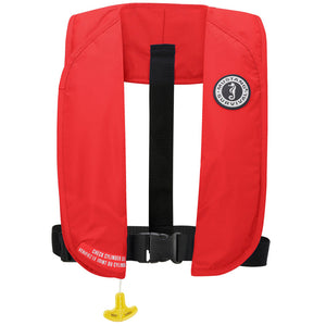This is the front view of the Red Mustang Survival MIT 70 Manual Inflatable PFD.