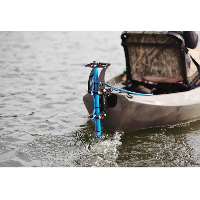 Bixpy NuCanoe QuickConnect Adapter in action on the water, attached to the edge of the boat.