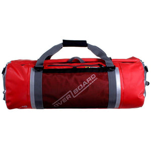 This is the red waterproof duffel bag in a horizontal position.