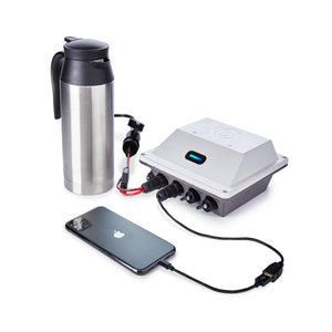 Portable kettle and smartphone charging connected to the PP-166 Power Station