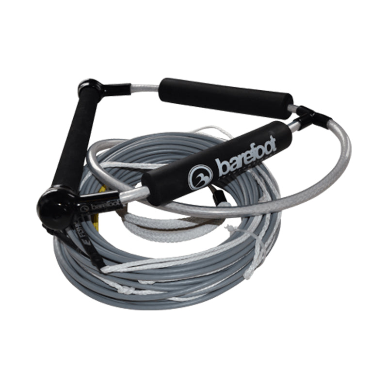 Barefoot SILVER SPECTRA ROPE W PVC &amp; FLOAT CORE 100 LONG WITH 15 WAKE HANDLE COMBO