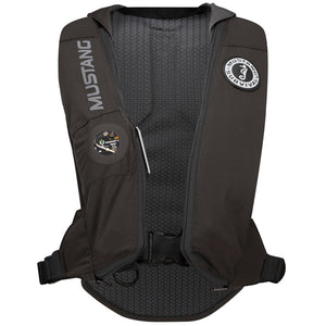 This shows the back part of the Mustang Survival Elite 28 Inflatable PFD.